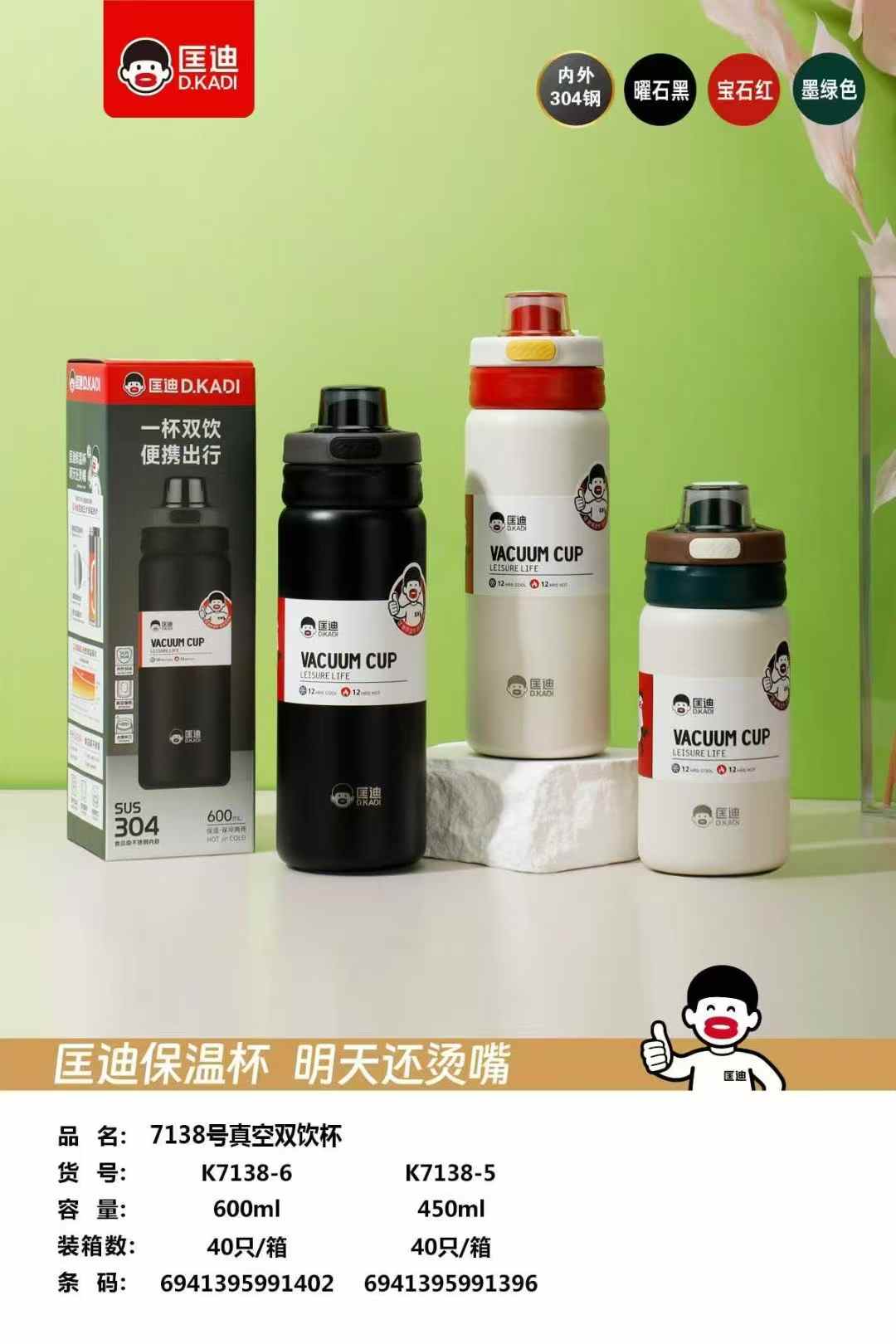 7138 Double Wall Twin Sip Flask