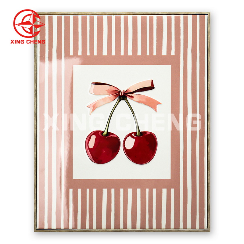 XINGCHENG UV prinitng fashion pink and delicious fruit cherry strawberry framed canvas for girl