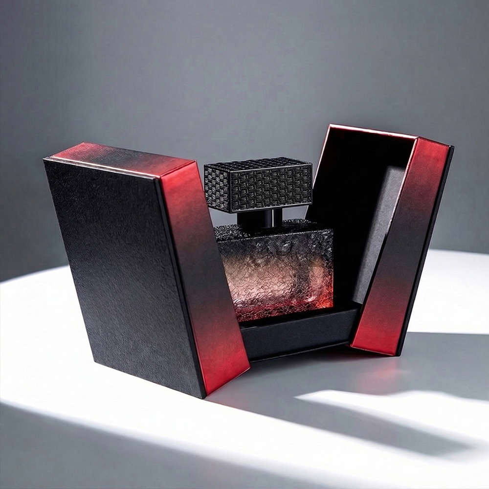 50ml Black And Red Gradient Ice Flower Pattern Square Glass Perfume Bottle