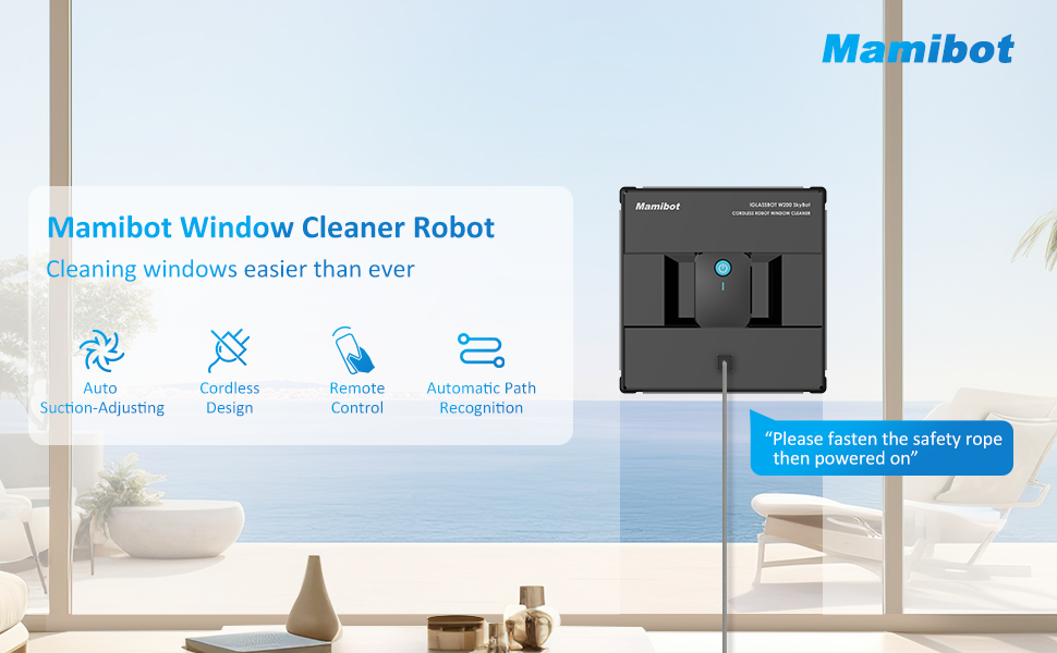 MAMIBOT W200 Cordless Window Cleaner High Effiency Smart Window Cleaner Multi-surface Window Cleaner