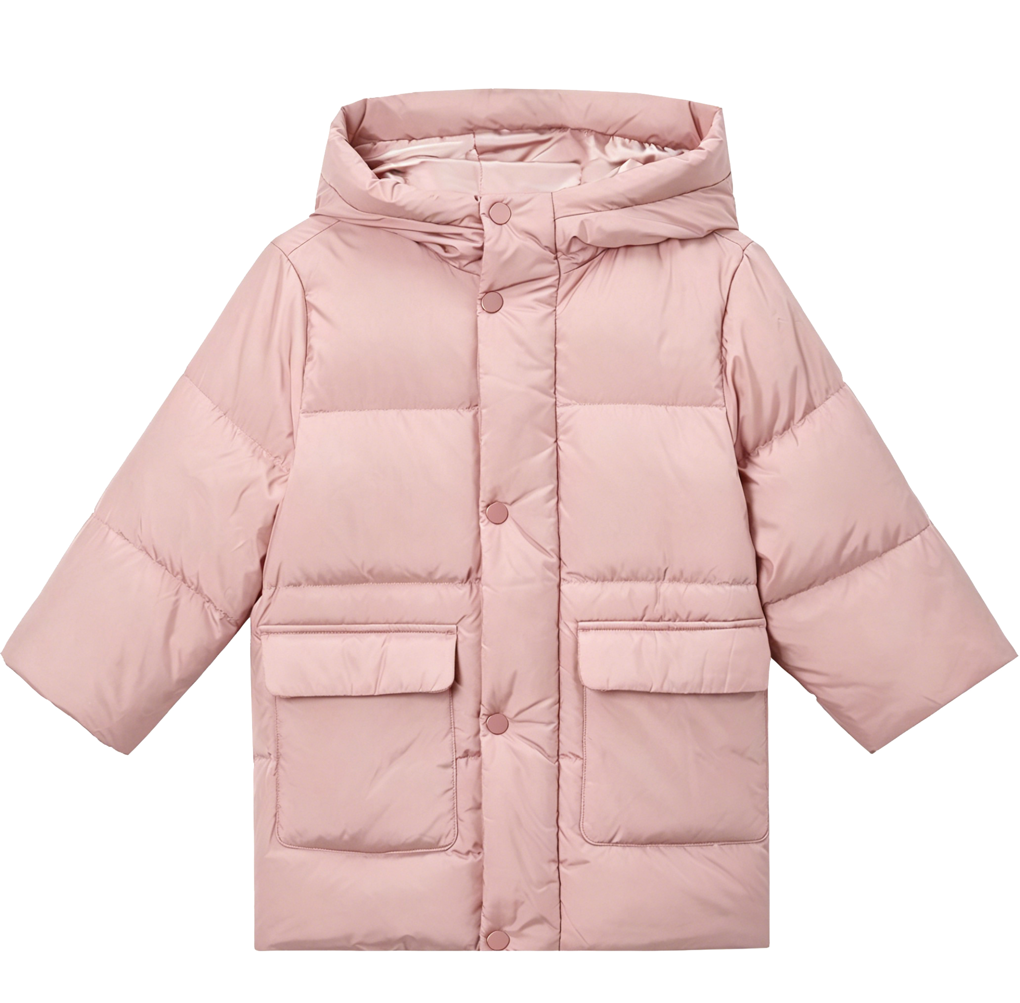Kids' Mid-Length Hooded Jacket, Winter Warm Coat with Snap Buttons & Patch Pockets for Boys & Girls