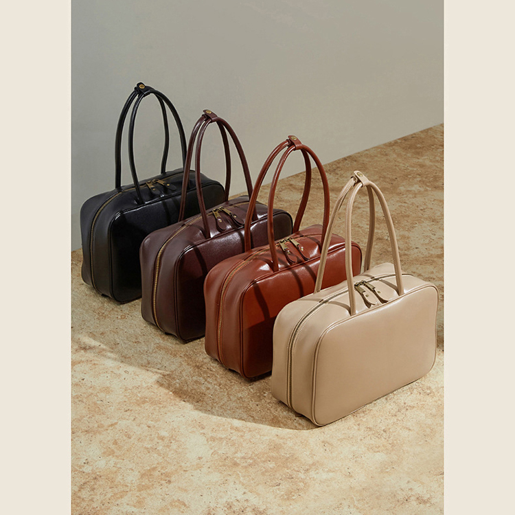Women's Luxury Vintage Fashion Genuine Leather Crossbody Handbag Single Shoulder Square Bowling Bag