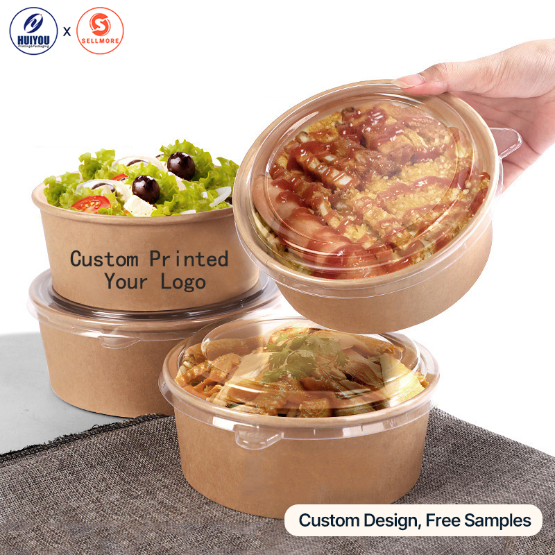 HUIYOU Oil Proof Disposable Food Bowls with Lids Customizable for Restaurant Takeout