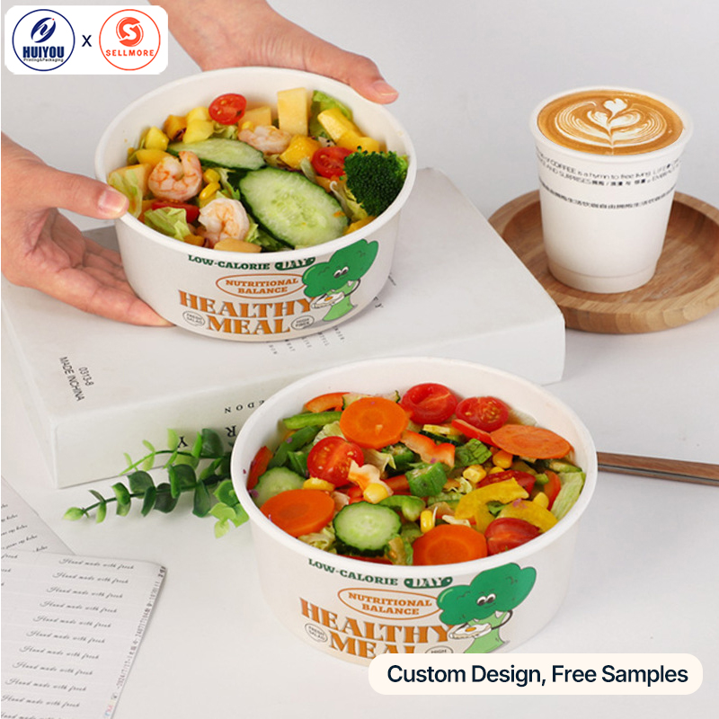 HUIYOU Customized Kraft Paper Bowls Oil Proof Takeout Containers Commercial Catering Bowls with Lids