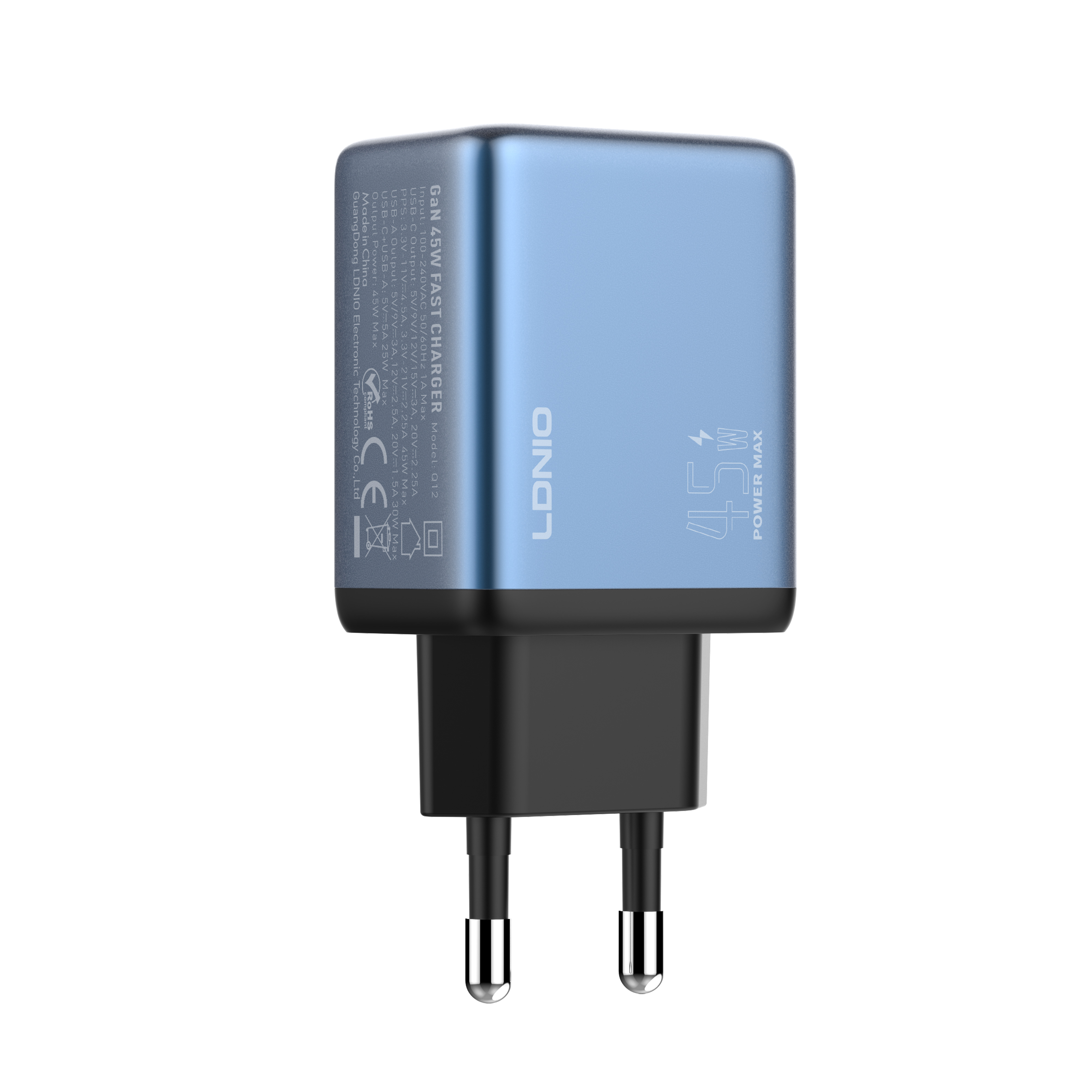 LDNIO Q12 Portable 45W GaN Travel Charger 3 Ports Universal Phone Charger with PD Function EU Plug
