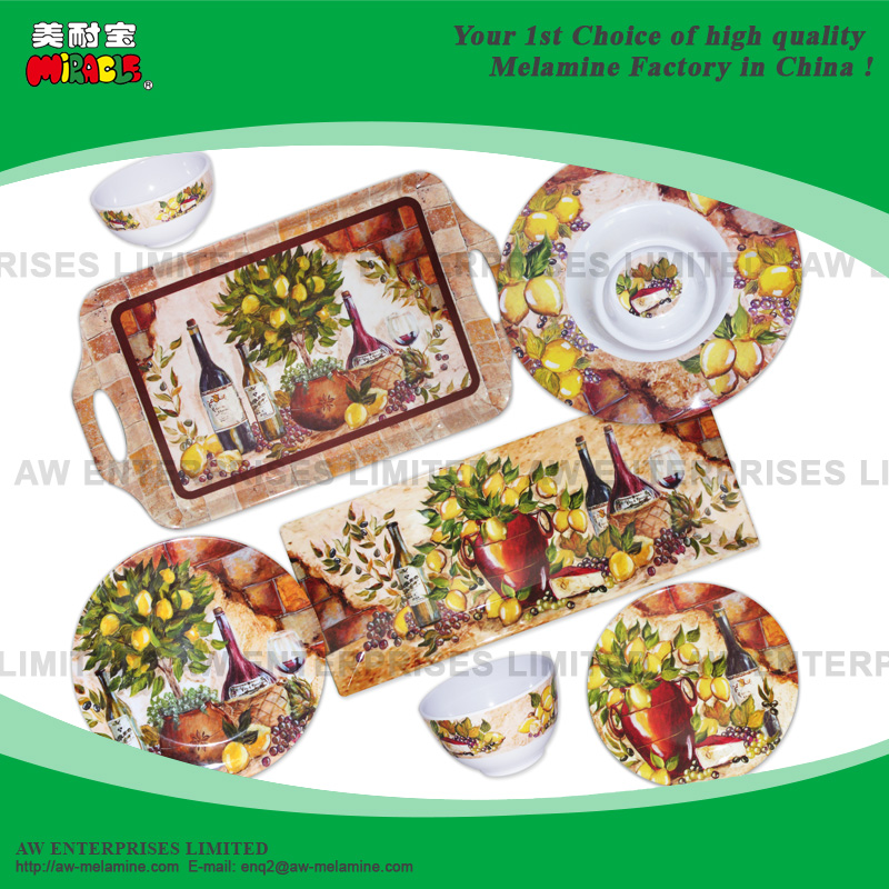 Melamine Plate, Melamine Bowl, Melamine Cup, Tray, Dinner Set, Tableware, Hand Paint Lemon Design