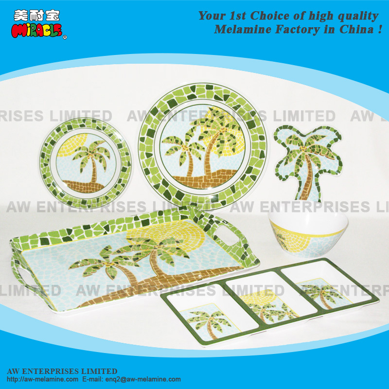 Melamine Plate, Melamine Bowl, Melamine Cup, Tray, Dinner Set, Tableware, Mosaic, Palm Tree