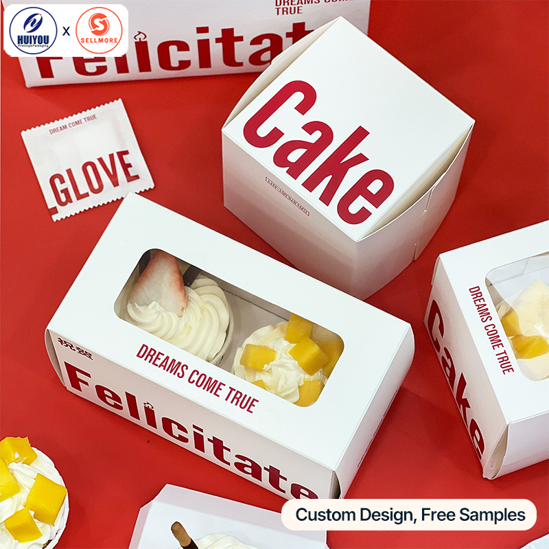 HUIYOU Customized Printed Baking & Dessert Packaging Box Cupcake Box Muffin Pastry Box Egg Tart Box