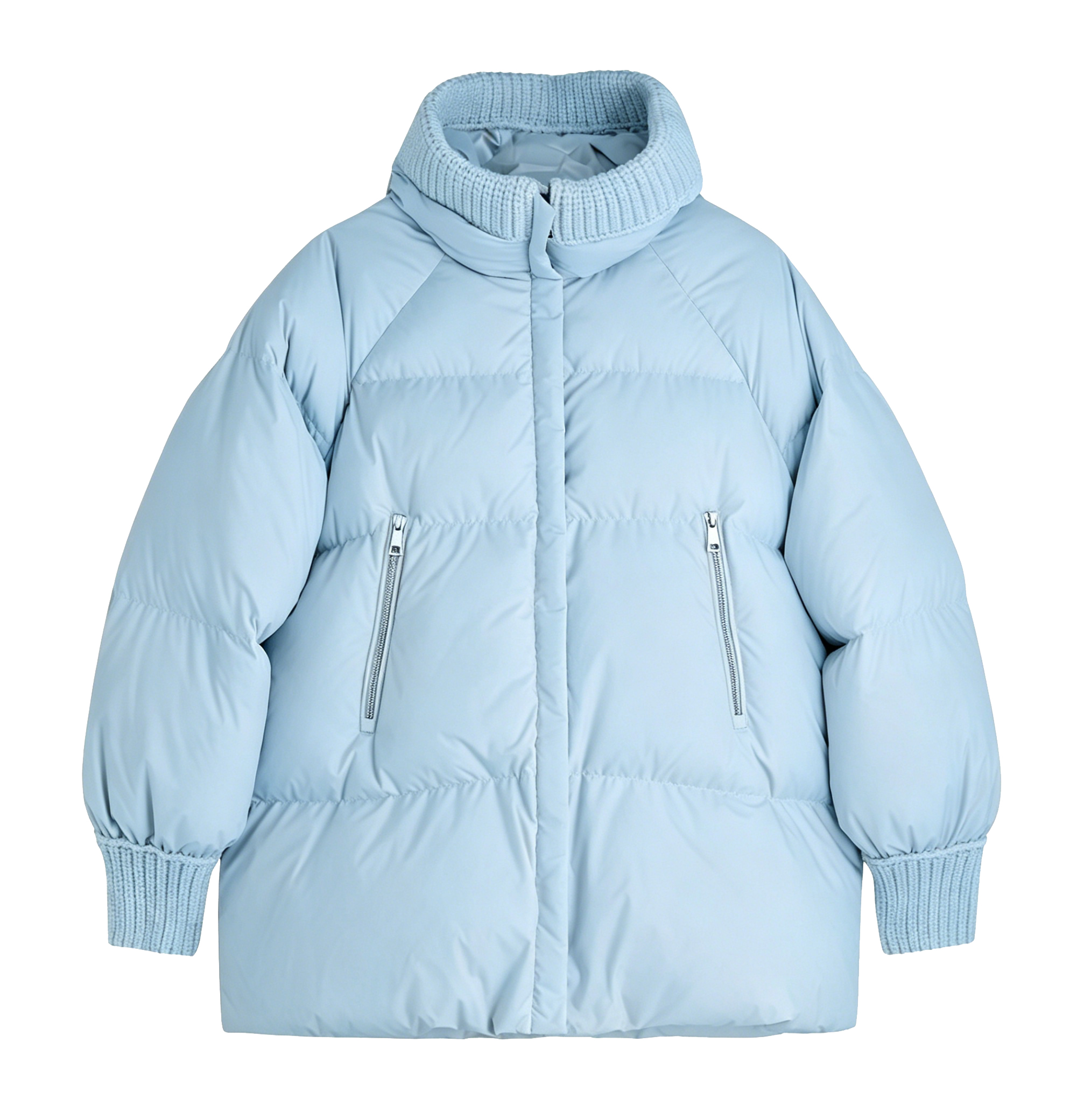 Kids' Knit Collar and Cuff Puffer Jacket, Warm Quilted Winter Coat with Zip Pockets