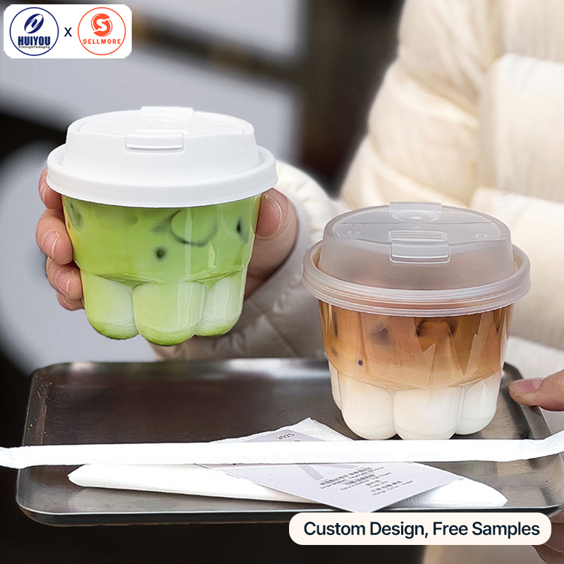 HUIYOU Disposable PET Coffee Cups — Custom Brand Creative Plastic Cups for Iced Americanos with Lids