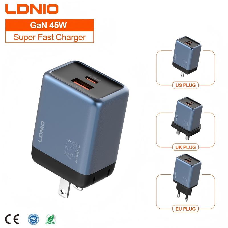 LDNIO Q12 GaN 45W Super Fast Charger Dual Ports Super Fast Charger Adapter Available EU/UK/US Plug