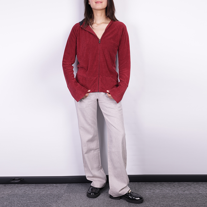 MW0411 Ladies hoodie jacket hemp cotton knitted terry red