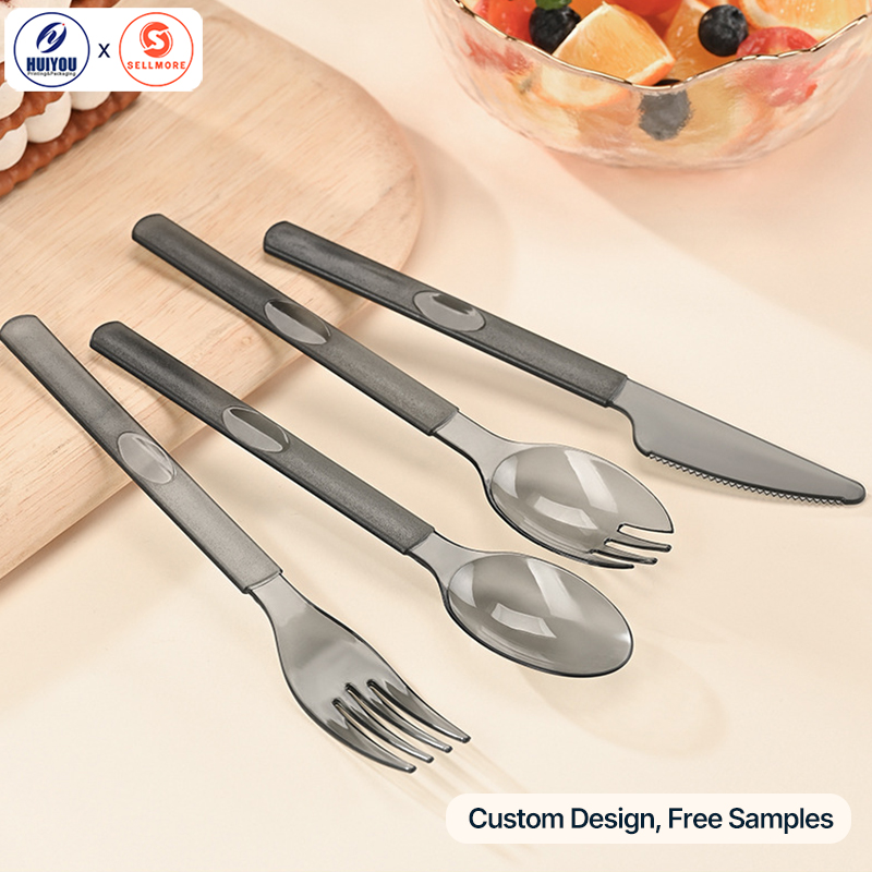 HUIYOU Individually Wrapped Disposable Plastic Spoon & Fork Commercial Cutlery for Takeout Packaging