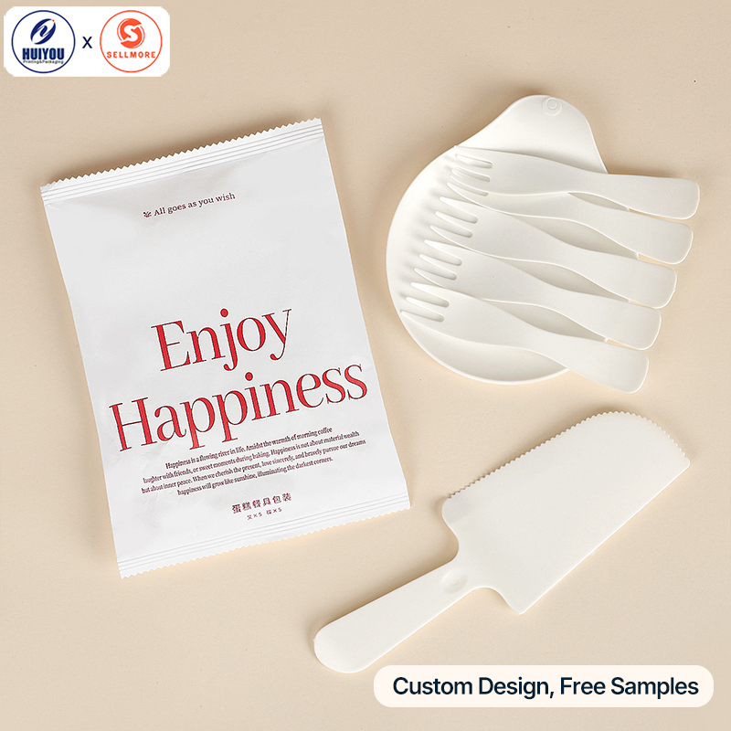 HUIYOU Premium Disposable Cake Cutlery Set — Plates, Forks, Knives, and Spoons Birthday Tableware