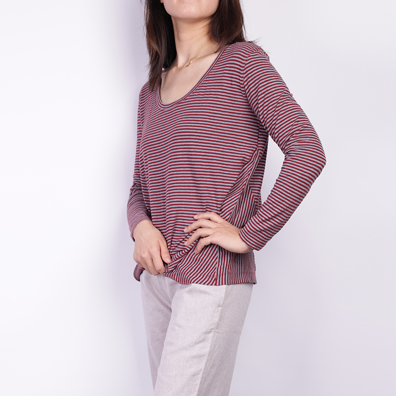 MW0415 Ladies' T-shirt - Hemp Organic Cotton - Striped Knitted Fabric 200gsm - Long-Sleeved Top