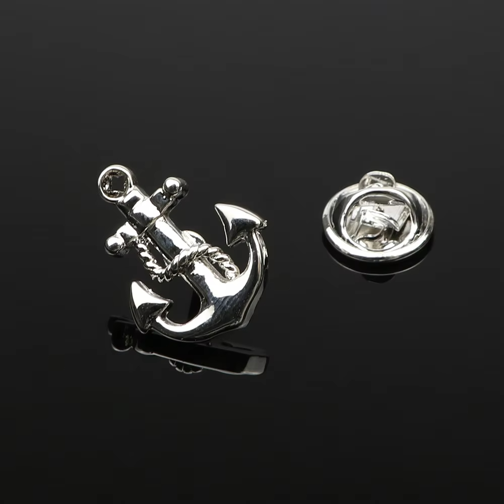 Custom Made Stunning Silver Navy Ship Anchor Lapel Pin