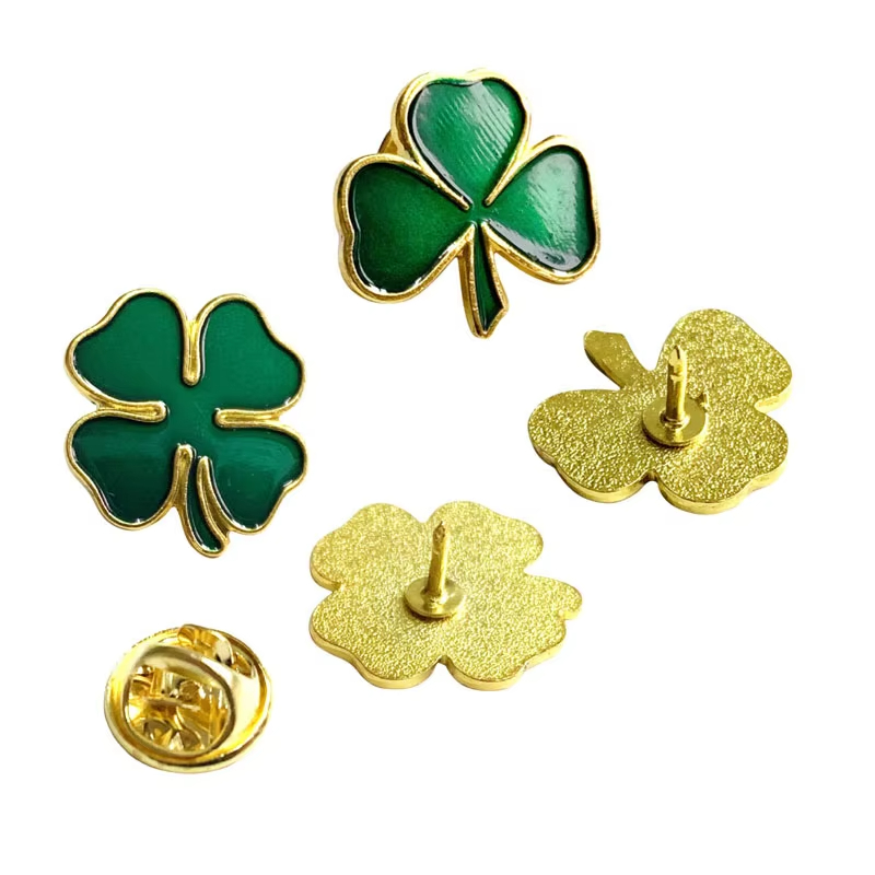 Factory Wholesale Four Leaf Clover Lucky Charm Pin Badges