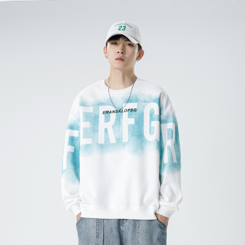 Men's Casual Letter Ombre Round Neck Drop Shoulder Long Sleeve Sweatshirt