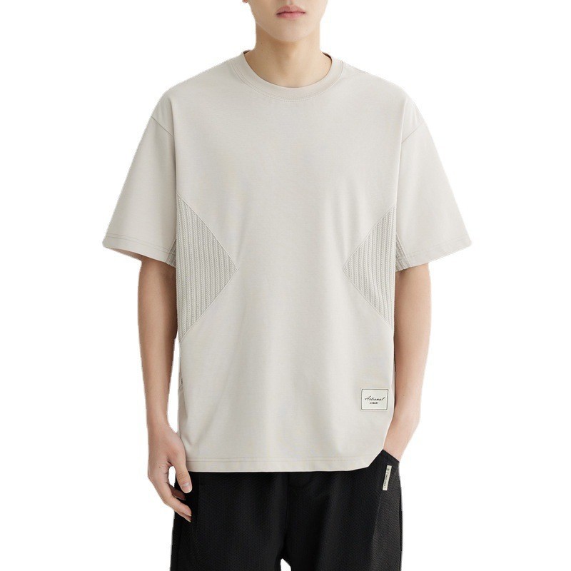 Men's Basics Plain Splicing Quick Dry Drop Shoulder Short Sleeve Round Neck T-Shirts