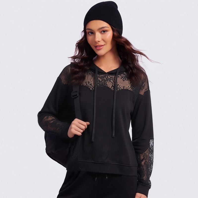 Mw0421 Women Clothing Hoodies Lace Fashion Blouse 85%cotton 15%polyester Terry 250gsm