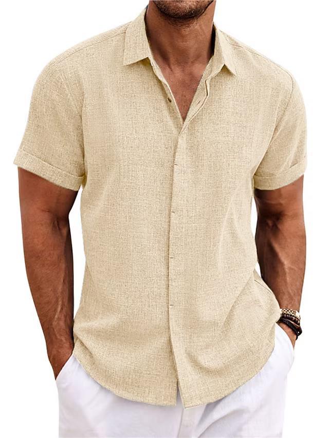 Men's Casual Plain Collared Short Sleeve Button Down Shirt