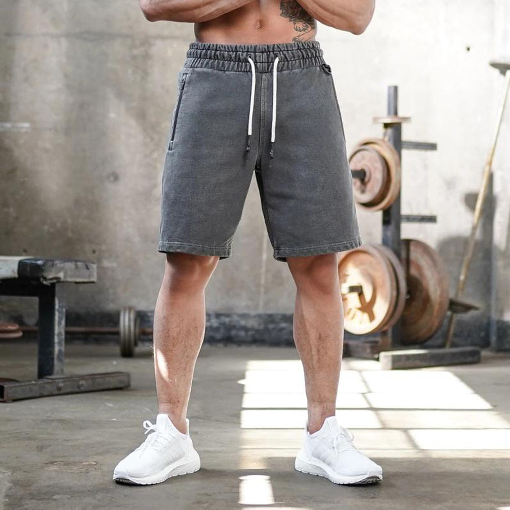 Men's Sporty Plain Elastic Waist Zipper Pocket Shorts