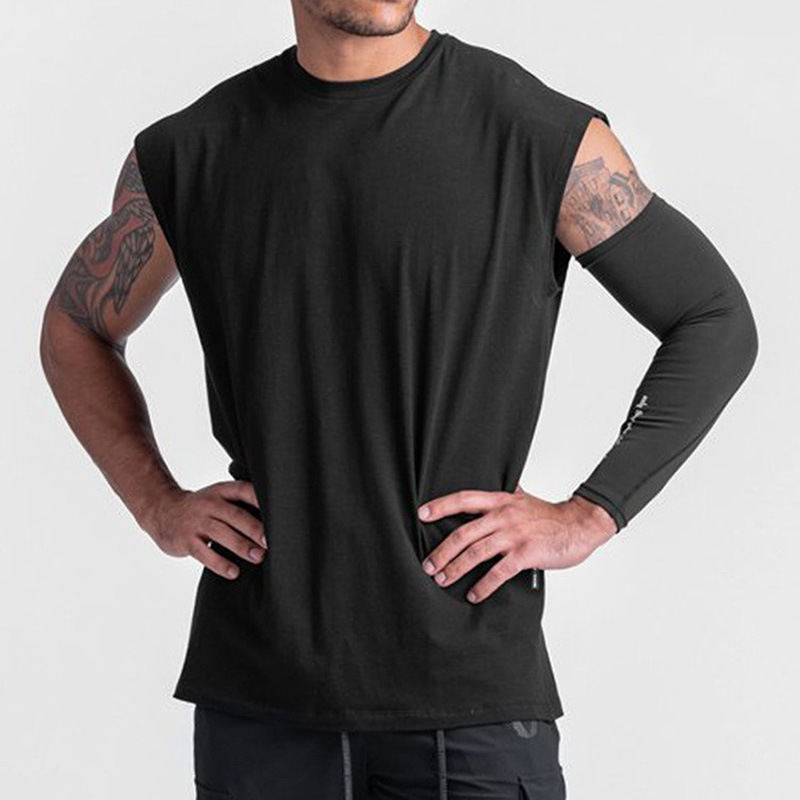 Men's Athletic Breathable Quick Dry Sleeveless Plain Letter Round Neck Split Hem Tank Tops