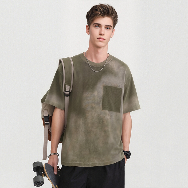 Zhenyang Men's T-shirt Vintage Ready-to-wear Snowflake Wash Top Organic Cotton 300GSM streetwear