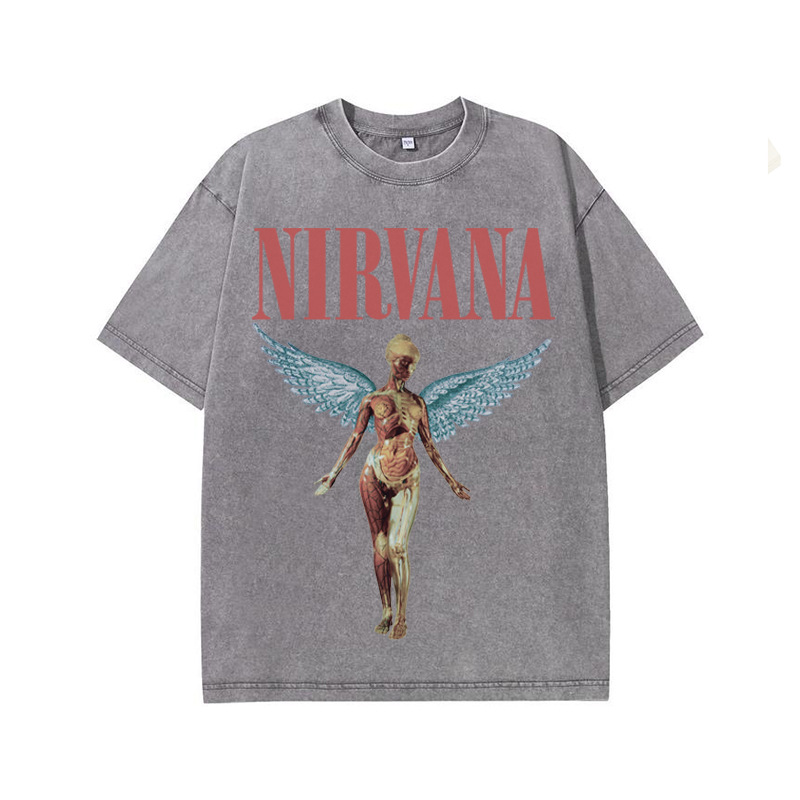 Unisex Vintage 100%Cotton Round Neck Distressed Graphic Letter Print Drop Shoulder Tee