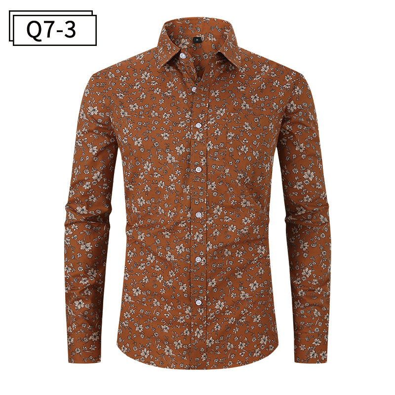 Men's Vacation Allover Floral Print Button Front Patch Pocket Curved Hem Long Sleeve Shirt