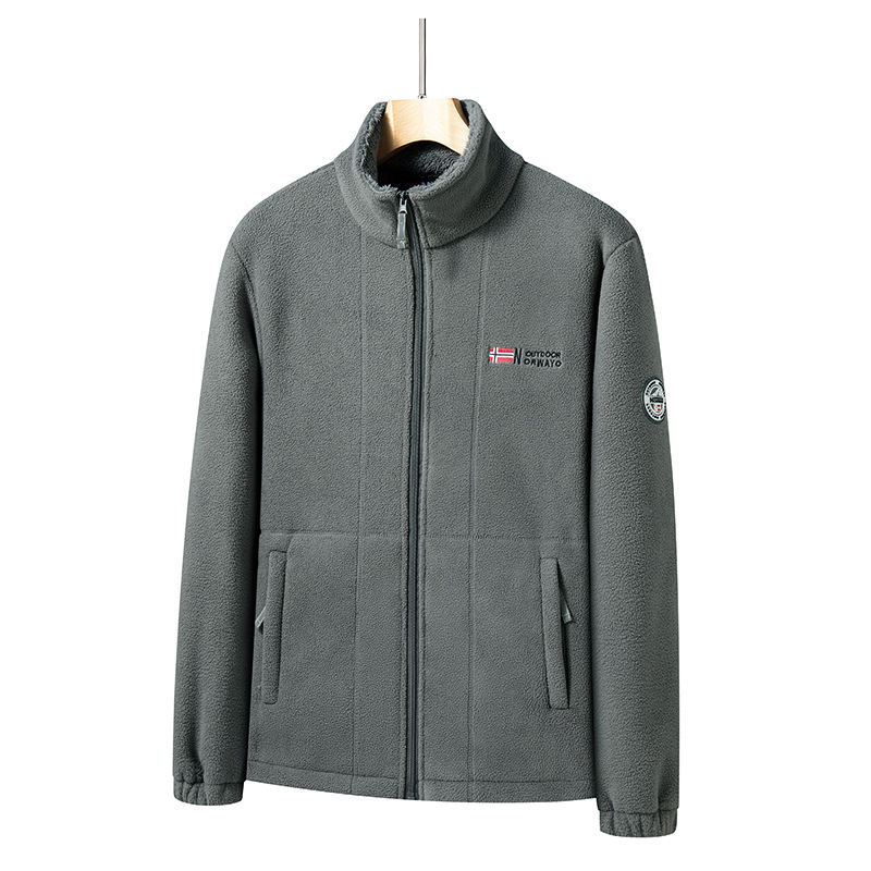 Men's Casual Stand Collar Long Sleeve Thermal Lined Polar Fleece Zipper Pockets Coat