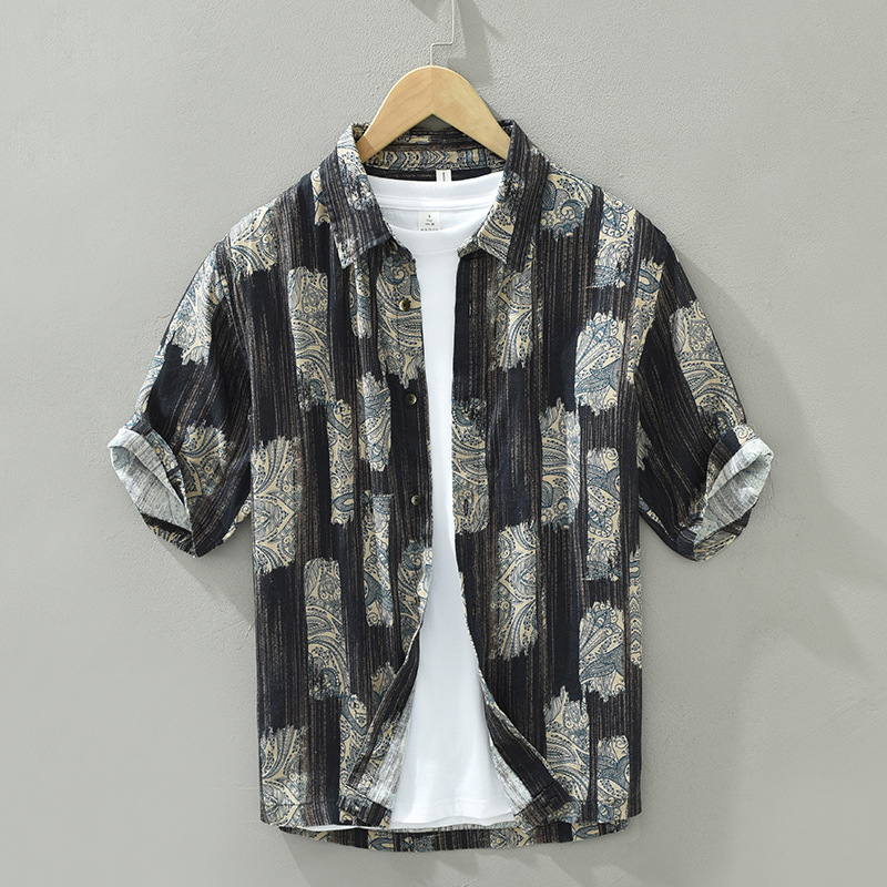 Men's Casual Shirt Collar Allover Print Button Down Shirt