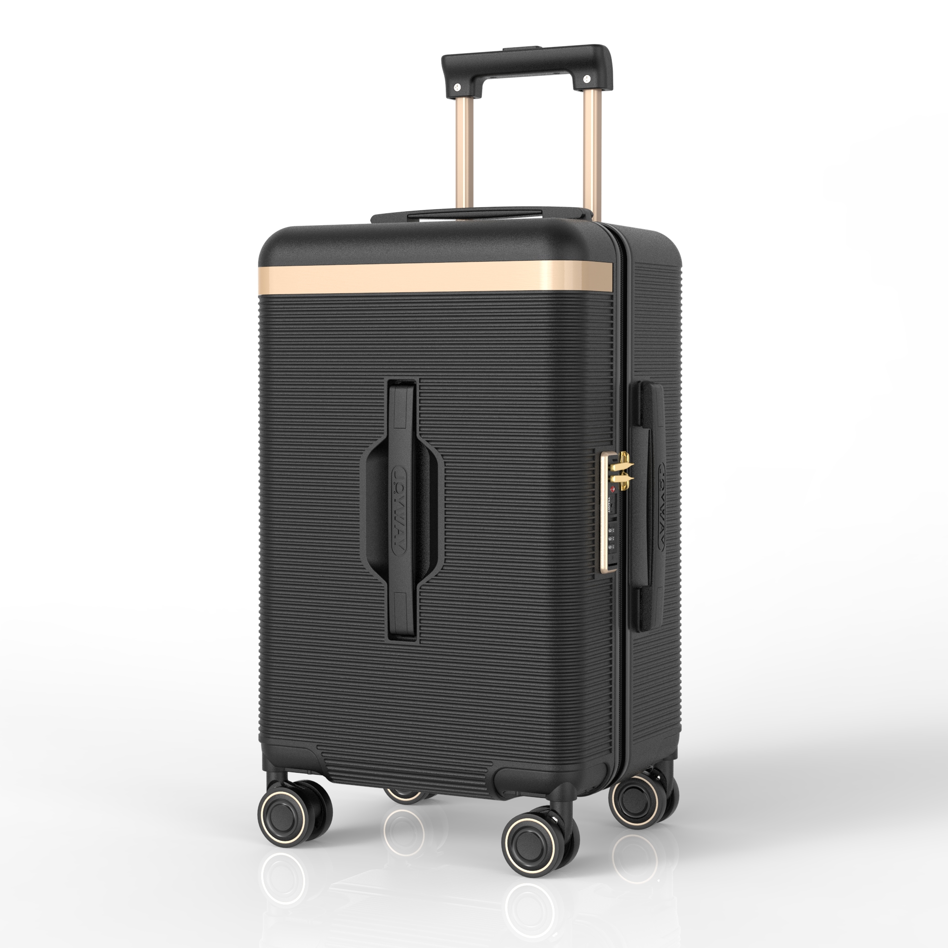 55.88 cm carry-on luggage with cup holder, hardside suitcase