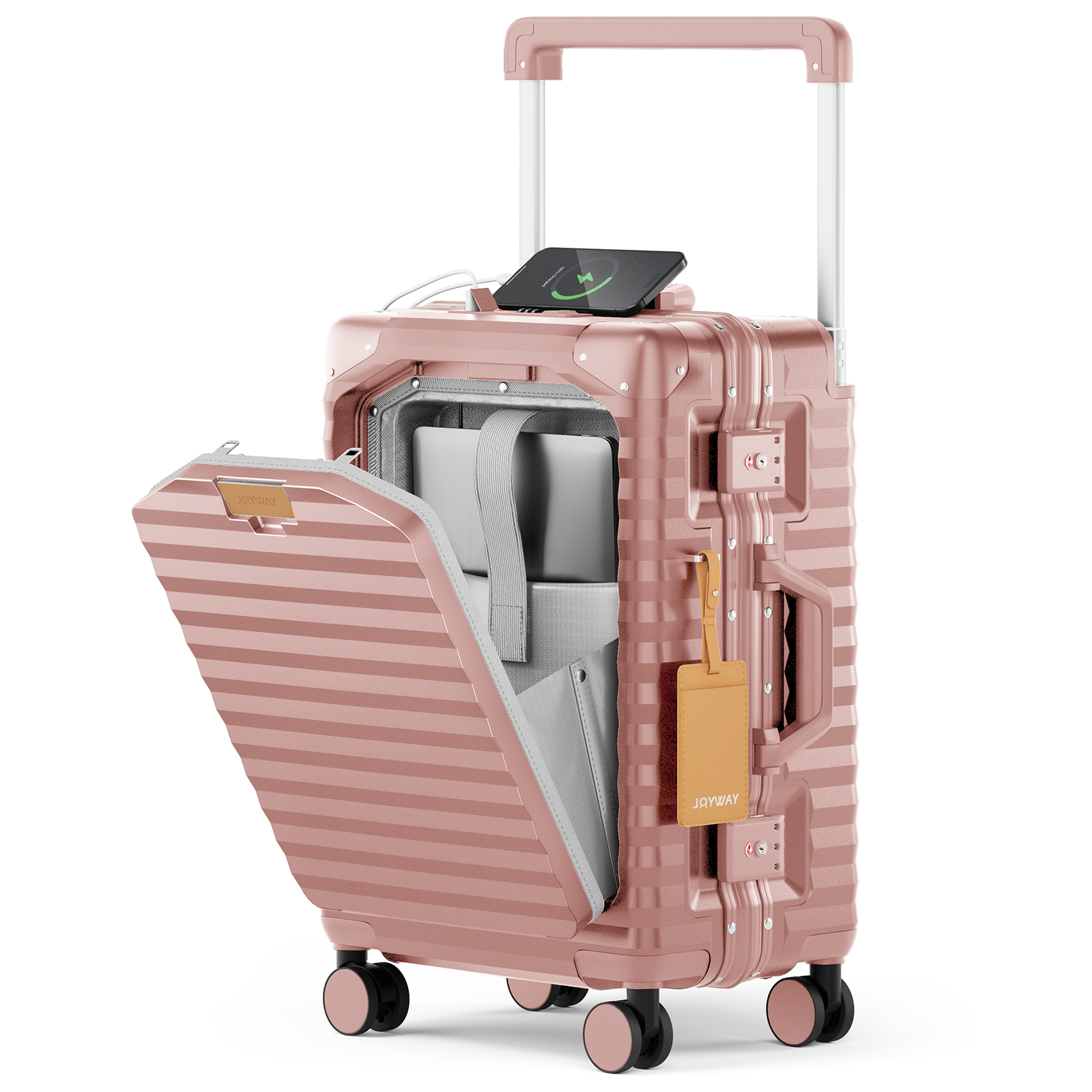 Carry-on Luggage, Expandable Suitcase with Smart Cup Holder and USB Port, Aluminum Frame