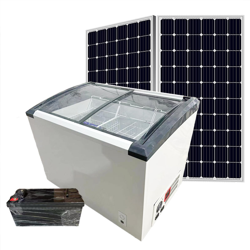 308L Solar Curved Arc Glass Door Ice Cream Freezer Commercial Refrigerator OEM/ODM/SKD/CKD PAYGO
