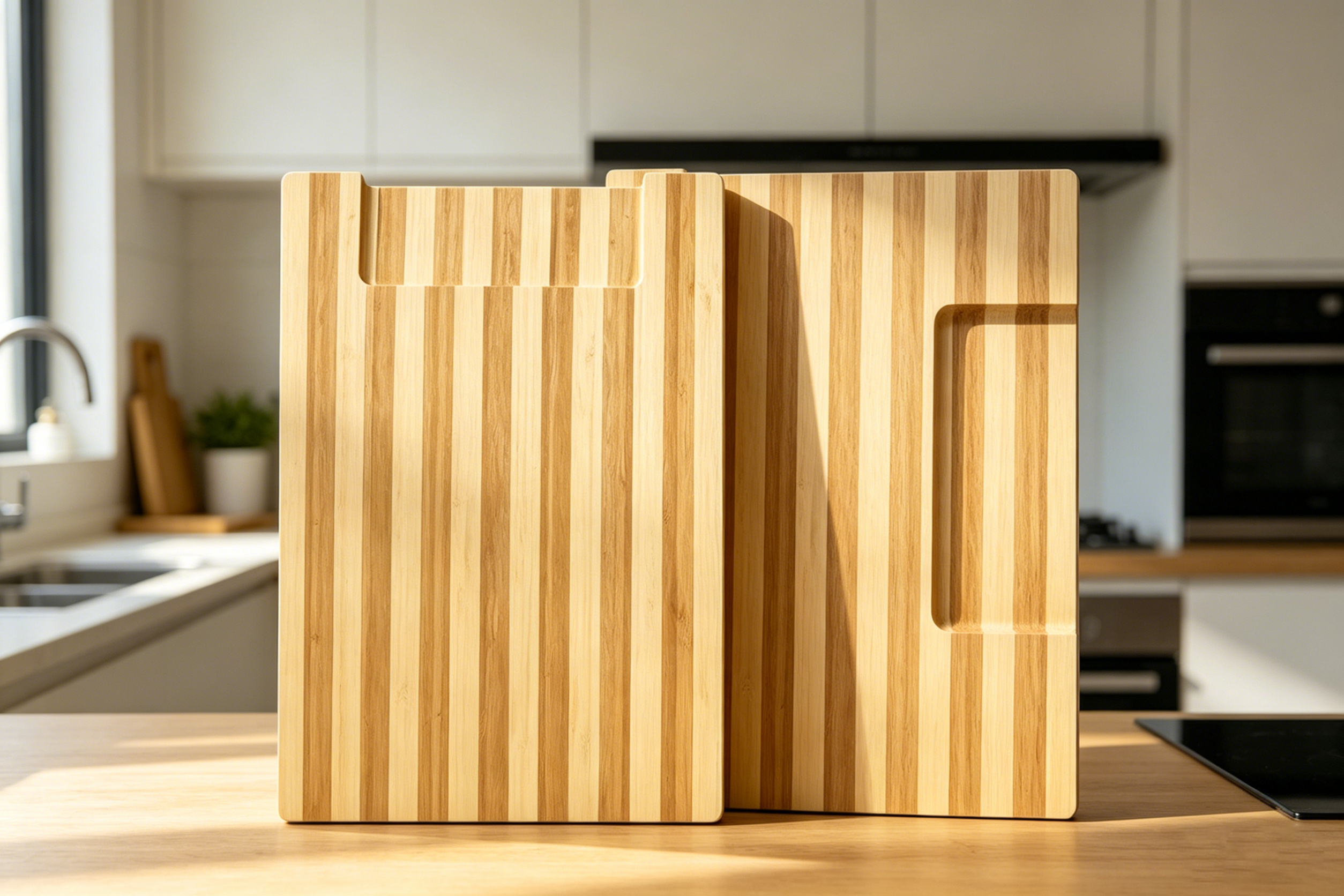 Bamboo Striped Two-Tone Cutting Board with Ingredient Tray by The Sheng Zhuangyi Furniture