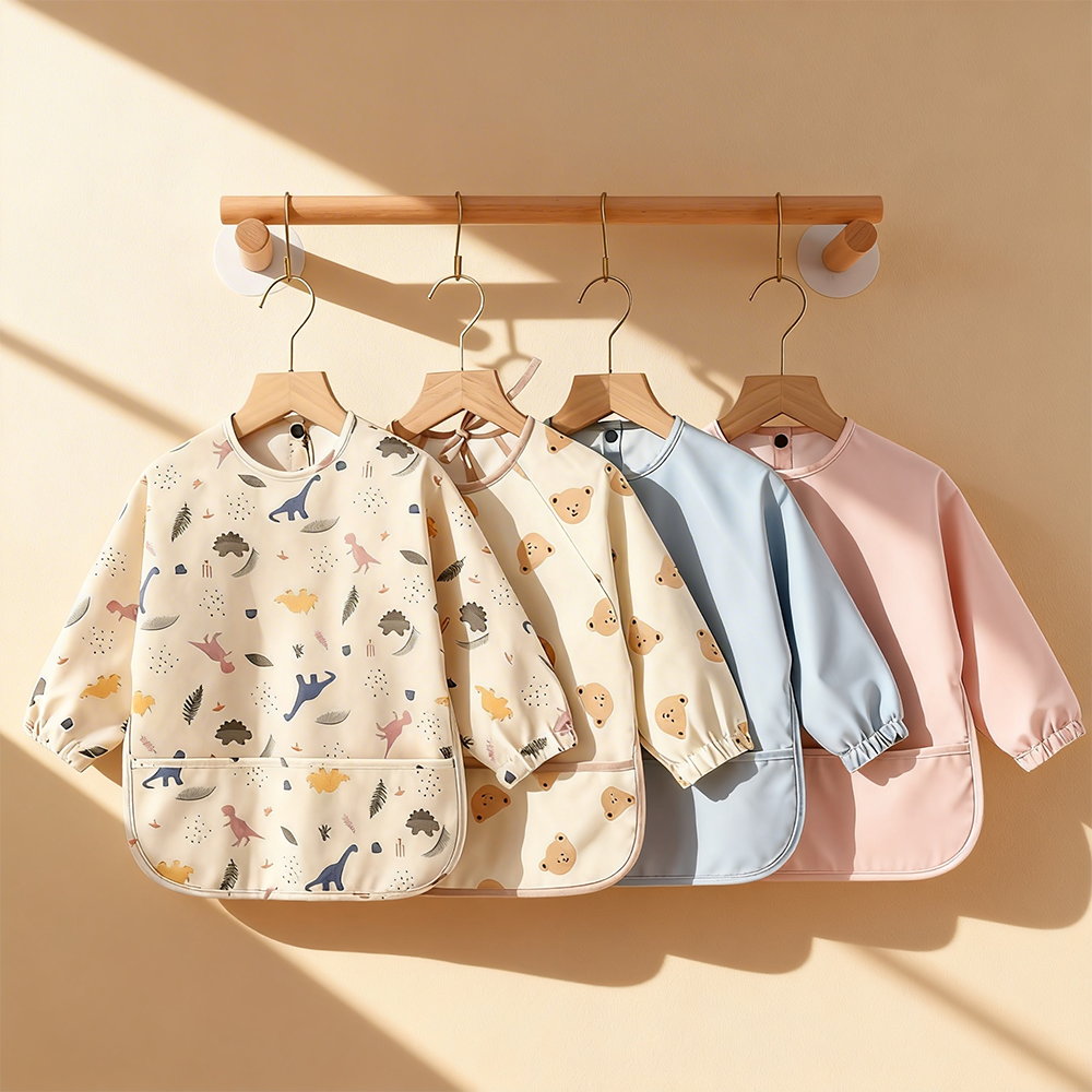 Long Sleeved Waterproof Baby Bibs Children's Smock With Pocket Play Long Sleeve Weaning Apron Bib