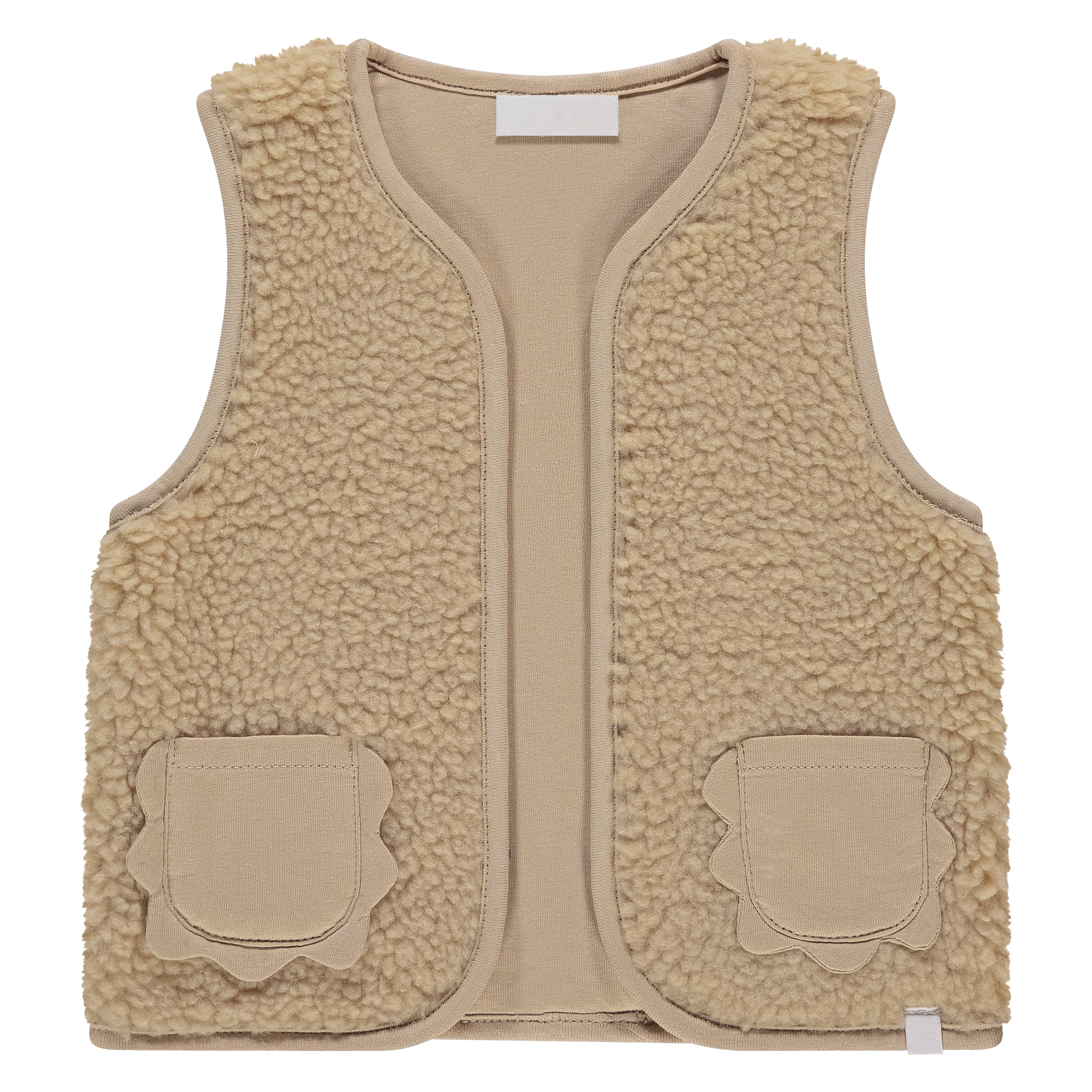 Kids' Sherpa Fleece Sleeveless Vest, Warm Open Front Fleece Gilet with Scallop Pockets