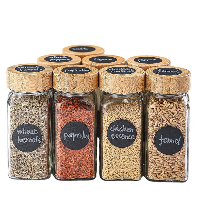 Square spice bottle, glass spice bottle, storage salt jar, pepper powder sprinkling bottle