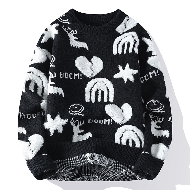 Men's Winter Casual Round Neck Long Sleeve Regular Sleeve Letter Print Sweaters
