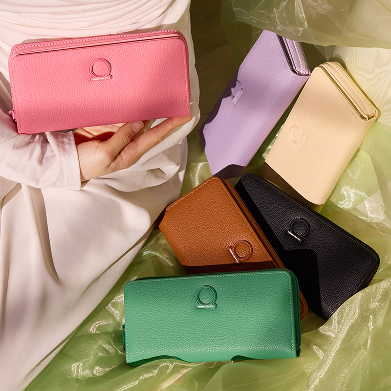 New Women's Long Fashion Large Capacity Wallet Zipper Closure Candy Pattern Polyester Lining