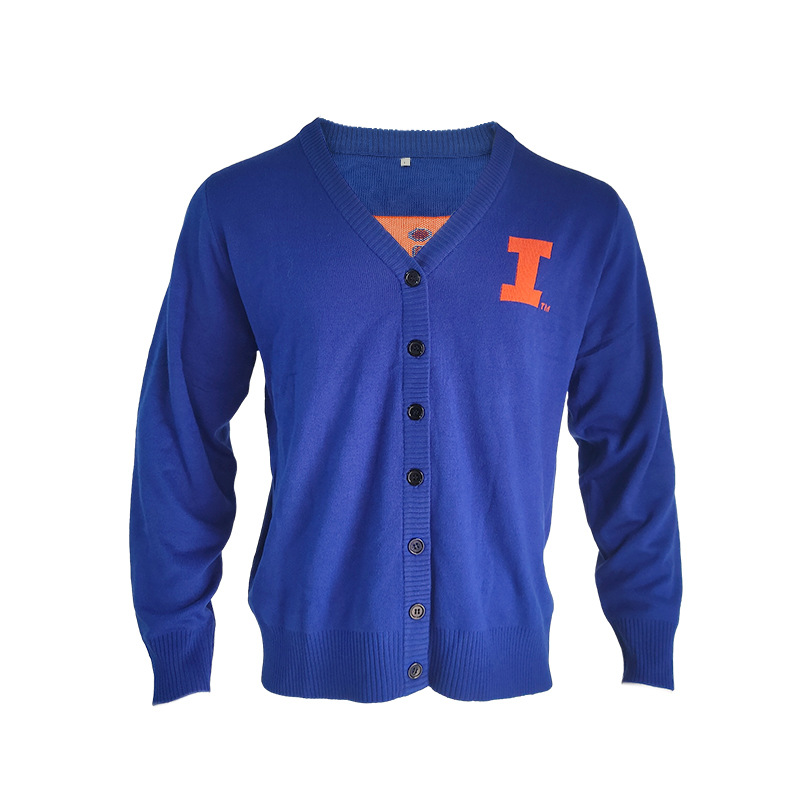 Men's Fashion V Neck Long Sleeve Button Closure Letter Pattern Knitted Cardigan