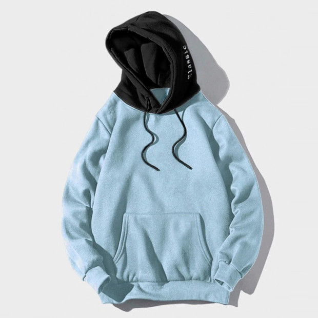 Men's Fashion Plain Thermal Drawstring Contrast Hoodie With Kangaroo Pocket
