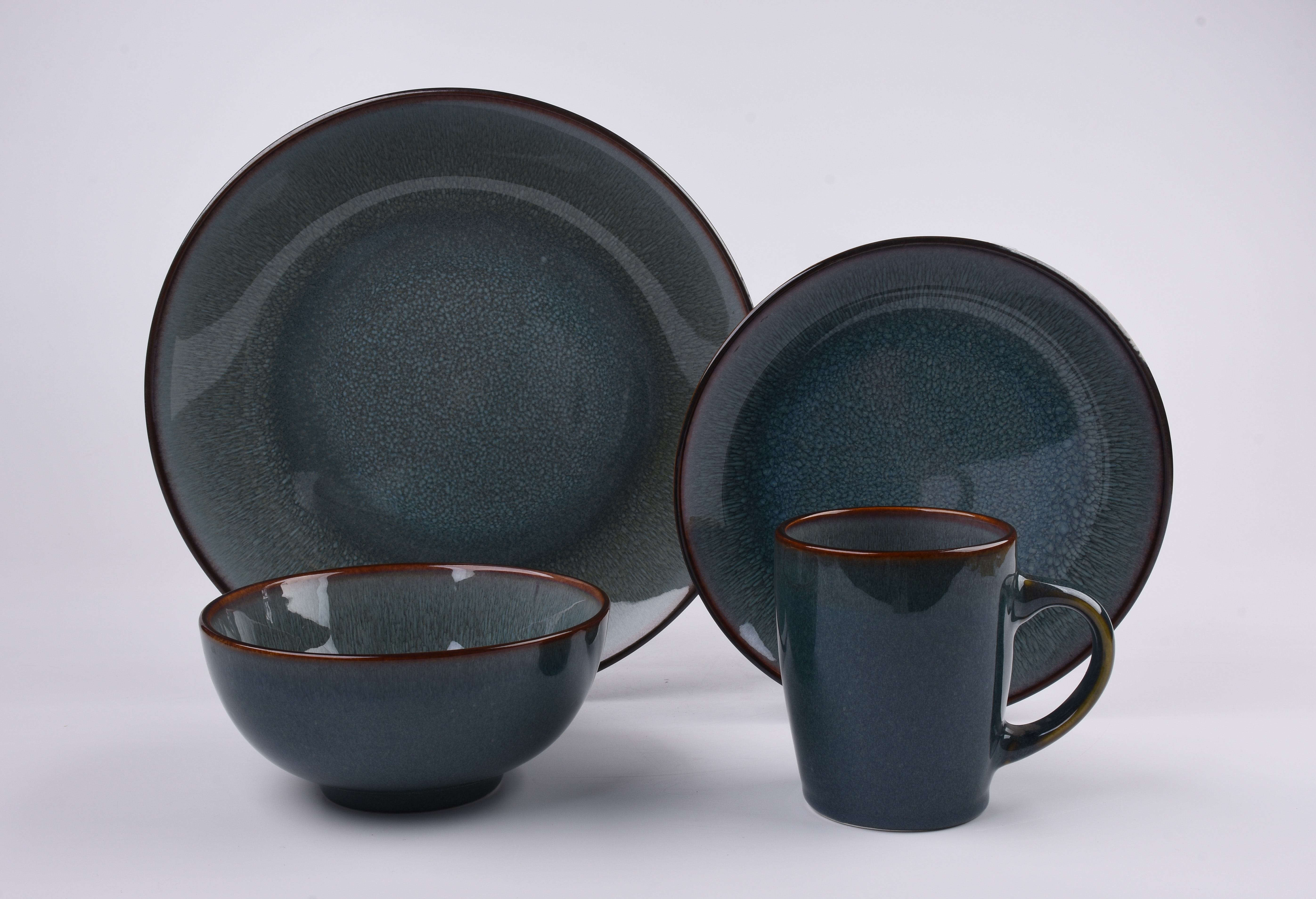 Reactive blue glaze stoneware dinner set