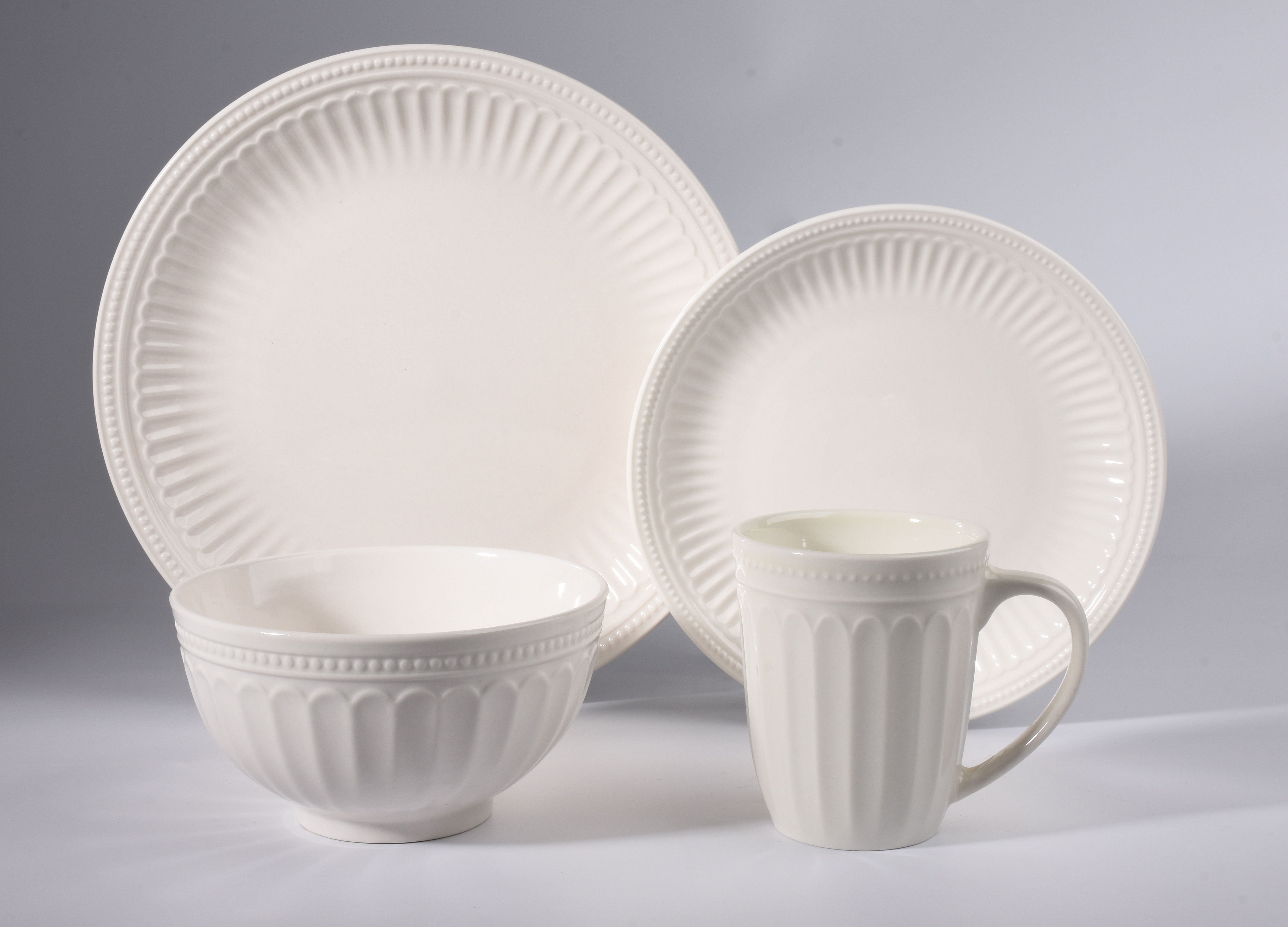 White classic embossed stoneware dinner set