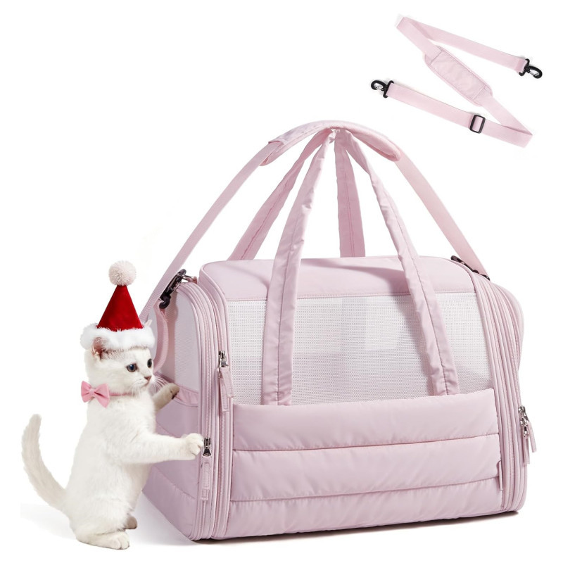 Soft-Sided Quilted Foldable Fluffy Pet Travel Carrier