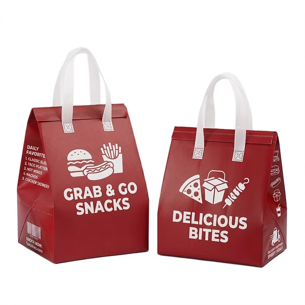Non Woven Disposable Thermal Cooler Bags Custom Durable Handle Insulated Takeaway for Hot Cold Food