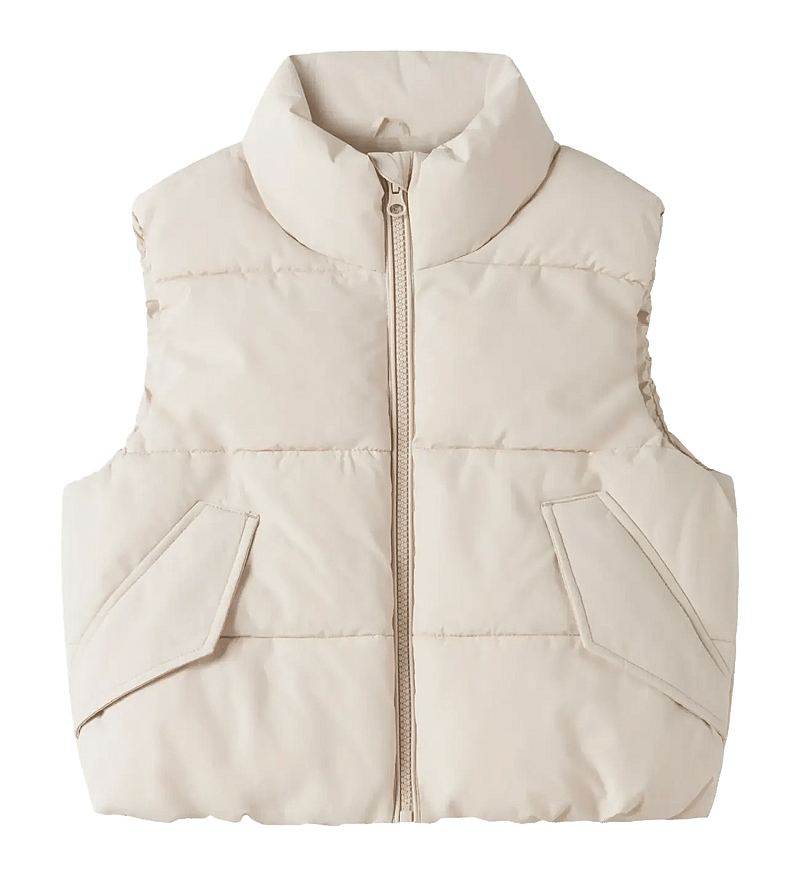 Kids' Lightweight Puffer Zip-Up Stand Collar Vest, Waterproof Sleeveless Quilted Jacket with Pockets