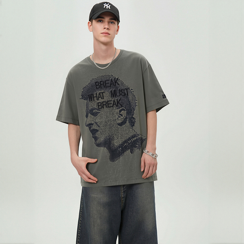 Zhenyang Men's T-shirts pima cotton embroidered trendy mercerized black knitted streetwear MW0430