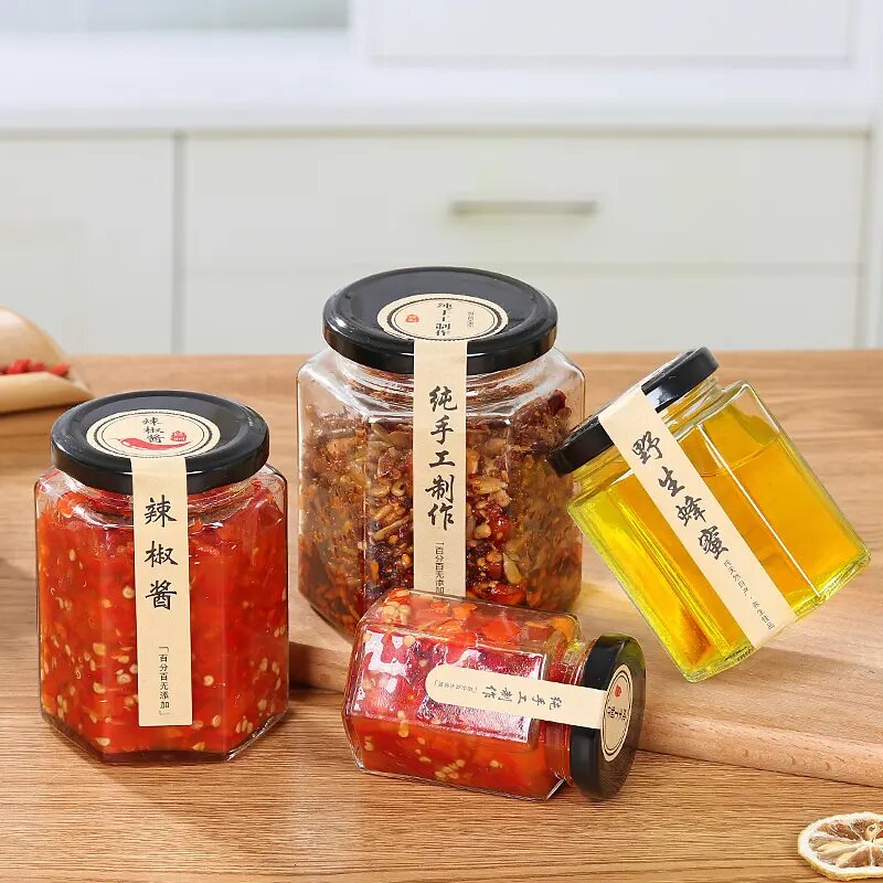 Hexagonal thickened storage glass jar sealed Pickled vegetables jar